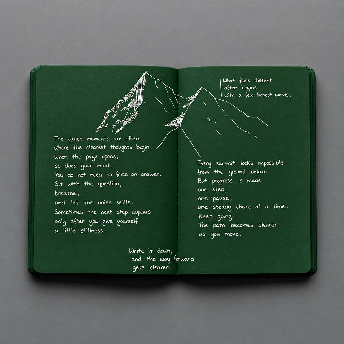 Deep Green Blank-Page Notebook with White Pen for Notes and Sketches