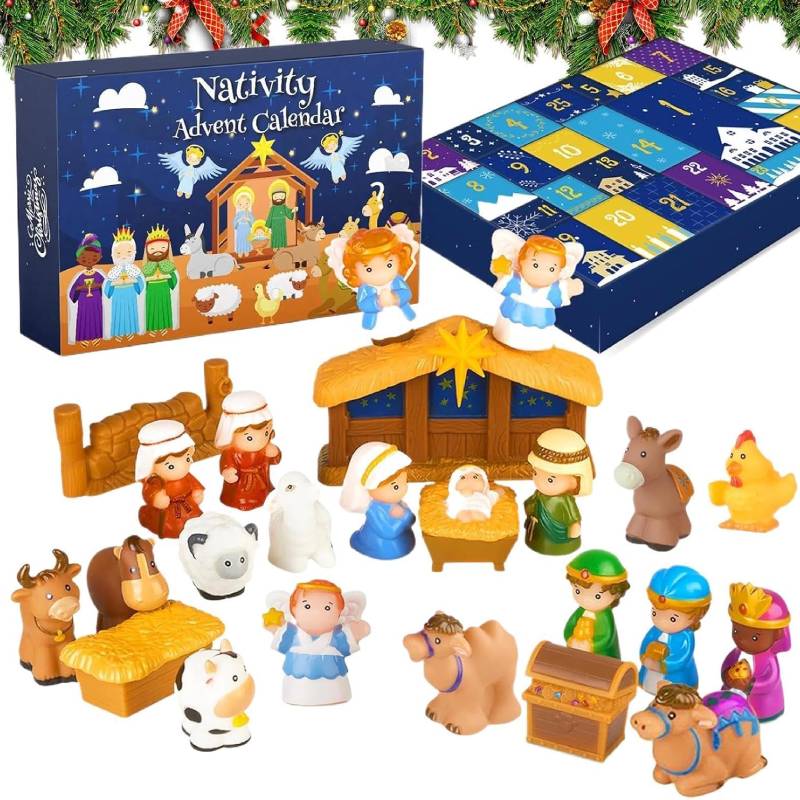 2026 Nativity Advent Calendar with Illustrated Scene Pieces