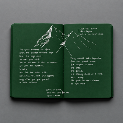 Deep Green Blank-Page Notebook with White Pen for Notes and Sketches