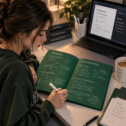 Deep Green Blank-Page Notebook with White Pen for Notes and Sketches
