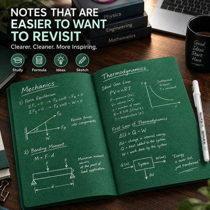 Deep Green Blank-Page Notebook with White Pen for Notes and Sketches