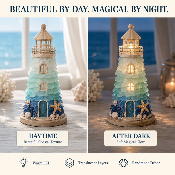🌊 Beginner-Friendly DIY Lighted Sea Glass-Style Lighthouse Kit Collection | Complete Kit with Sea Glass-Style Pieces, LED Lights & Step-by-Step Guide Included 💕