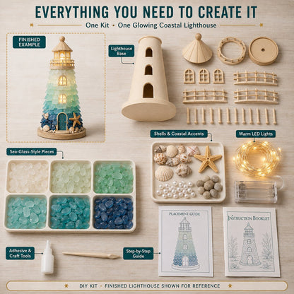 🌊 Beginner-Friendly DIY Lighted Sea Glass-Style Lighthouse Kit Collection | Complete Kit with Sea Glass-Style Pieces, LED Lights & Step-by-Step Guide Included 💕