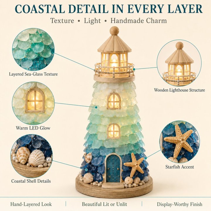 🌊 Beginner-Friendly DIY Lighted Sea Glass-Style Lighthouse Kit Collection | Complete Kit with Sea Glass-Style Pieces, LED Lights & Step-by-Step Guide Included 💕