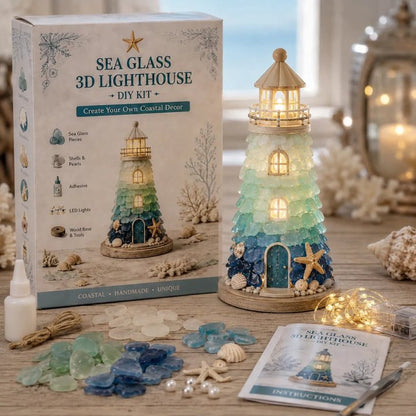🌊 Beginner-Friendly DIY Lighted Sea Glass-Style Lighthouse Kit Collection | Complete Kit with Sea Glass-Style Pieces, LED Lights & Step-by-Step Guide Included 💕