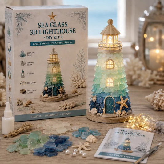 🌊 Beginner-Friendly DIY Lighted Sea Glass-Style Lighthouse Kit Collection | Complete Kit with Sea Glass-Style Pieces, LED Lights & Step-by-Step Guide Included 💕