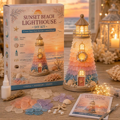 🌊 Beginner-Friendly DIY Lighted Sea Glass-Style Lighthouse Kit Collection | Complete Kit with Sea Glass-Style Pieces, LED Lights & Step-by-Step Guide Included 💕